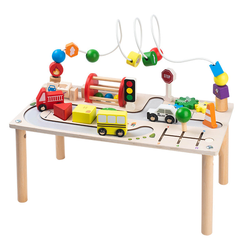 🧩✨ Montessori Houten Activiteitenbord – Grote Kralenbaan & Speeltafel 🌈🎲