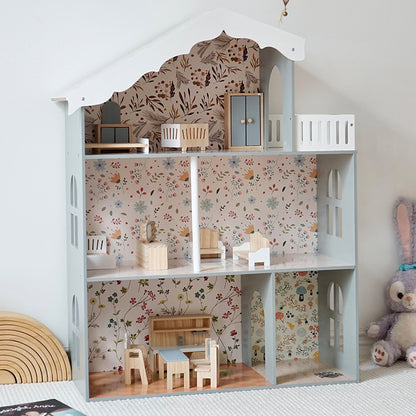Houten Scandinavisch Poppenhuis – Drie Verdiepingen Vol Fantasie 🏡✨