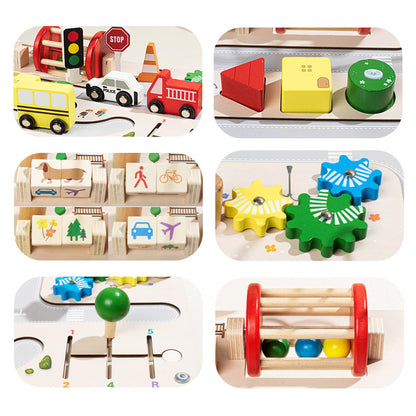 🧩✨ Montessori Houten Activiteitenbord – Grote Kralenbaan & Speeltafel 🌈🎲