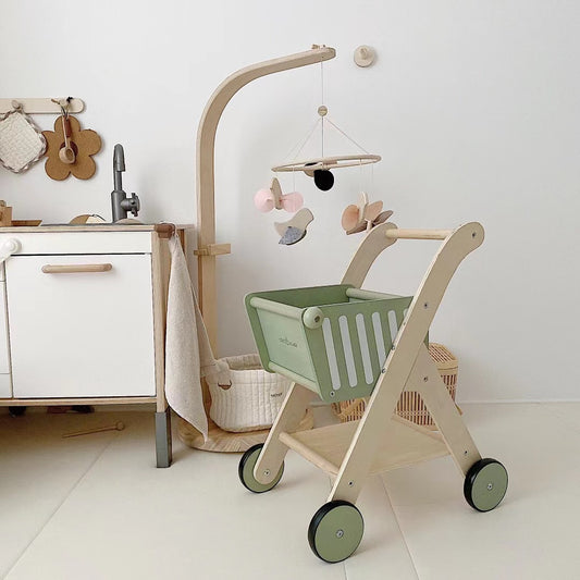Houten boodschappenkarretje – groen 🛒🌿