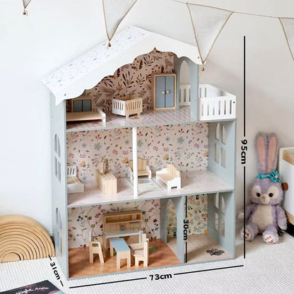 Houten Scandinavisch Poppenhuis – Drie Verdiepingen Vol Fantasie 🏡✨