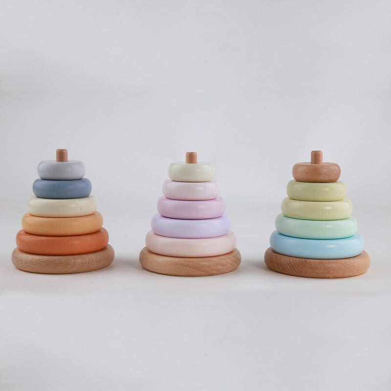 🌈✨ Kleurrijke Houten Regenboog Toren – Stapel- & Bouwblokken 🧸🎨