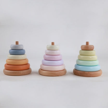 🌈✨ Kleurrijke Houten Regenboog Toren – Stapel- & Bouwblokken 🧸🎨