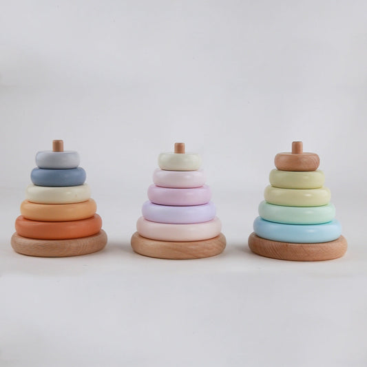 🌈✨ Kleurrijke Houten Regenboog Toren – Stapel- & Bouwblokken 🧸🎨