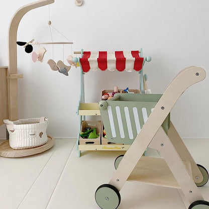 Houten boodschappenkarretje – groen 🛒🌿