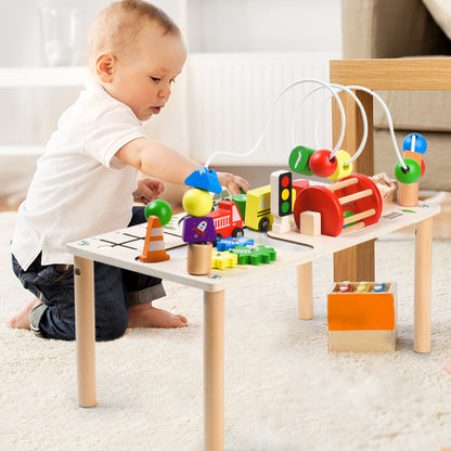 🧩✨ Montessori Houten Activiteitenbord – Grote Kralenbaan & Speeltafel 🌈🎲
